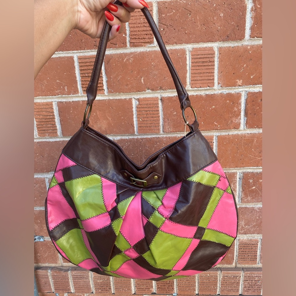 Vintage Boho Colorblock patchwork shoulder Bag RARE